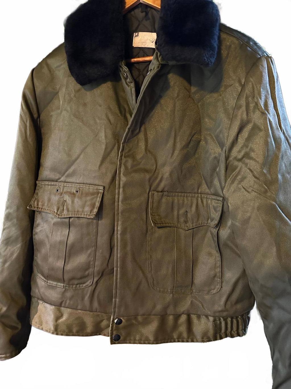Vintage Capitol Uniform Olive Bomber Jacket Faux Fur Collar