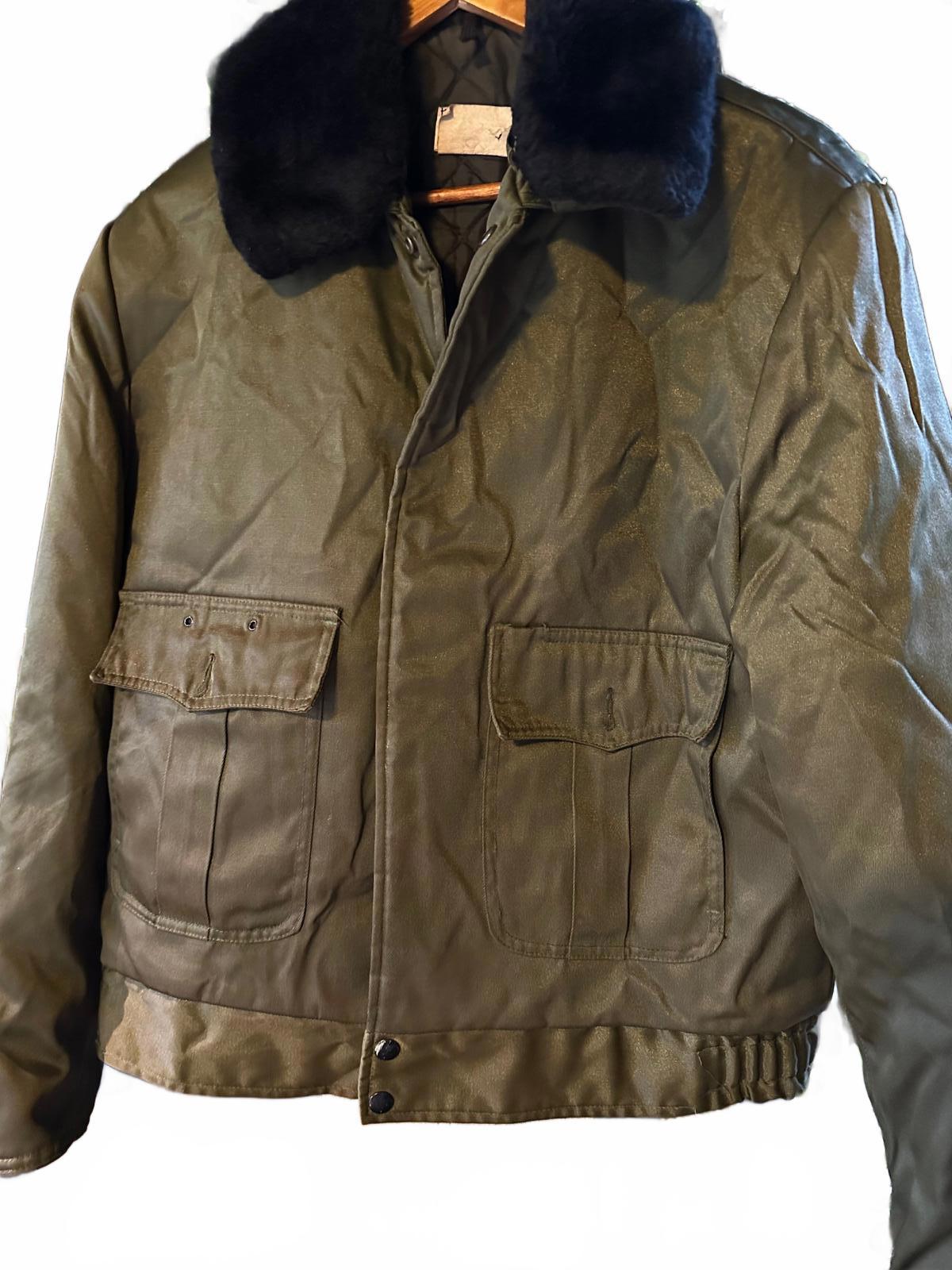 Vintage Capitol Uniform Olive Bomber Jacket Faux Fur Collar