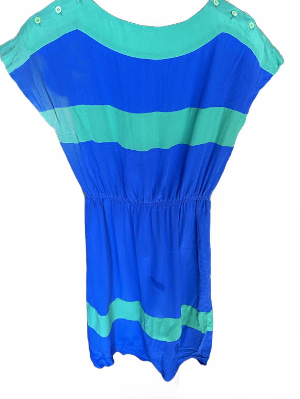 Casi Silk Colorblock Dress Blue Green Size 6 Hong Kong