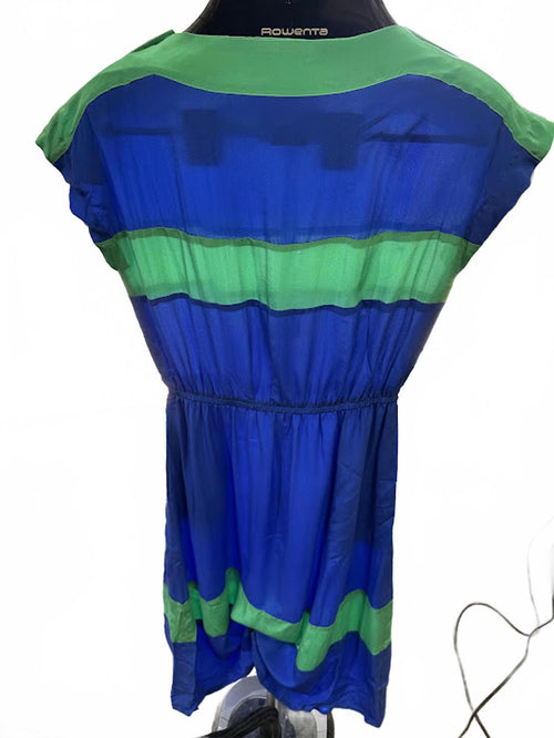 Casi Silk Colorblock Dress Blue Green Size 6 Hong Kong