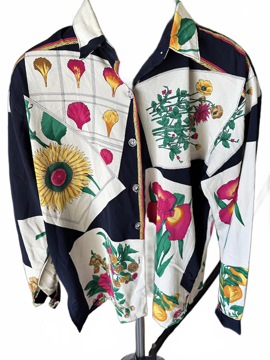 Vintage Botanical Print Silk Blouse Jacket