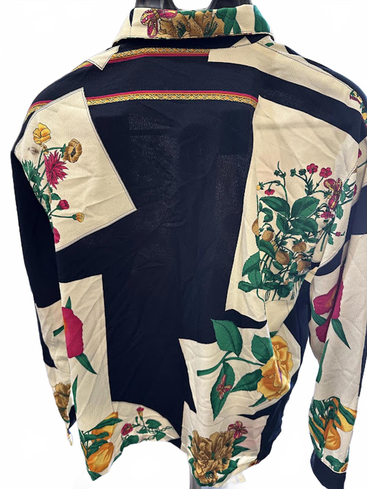 Vintage Botanical Print Silk Blouse Jacket