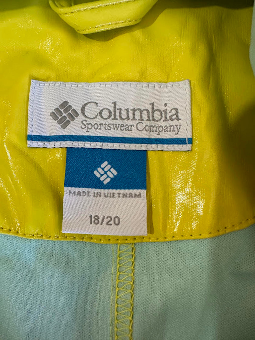 Columbia Yellow Hooded Rain Jacket Youth 18/20