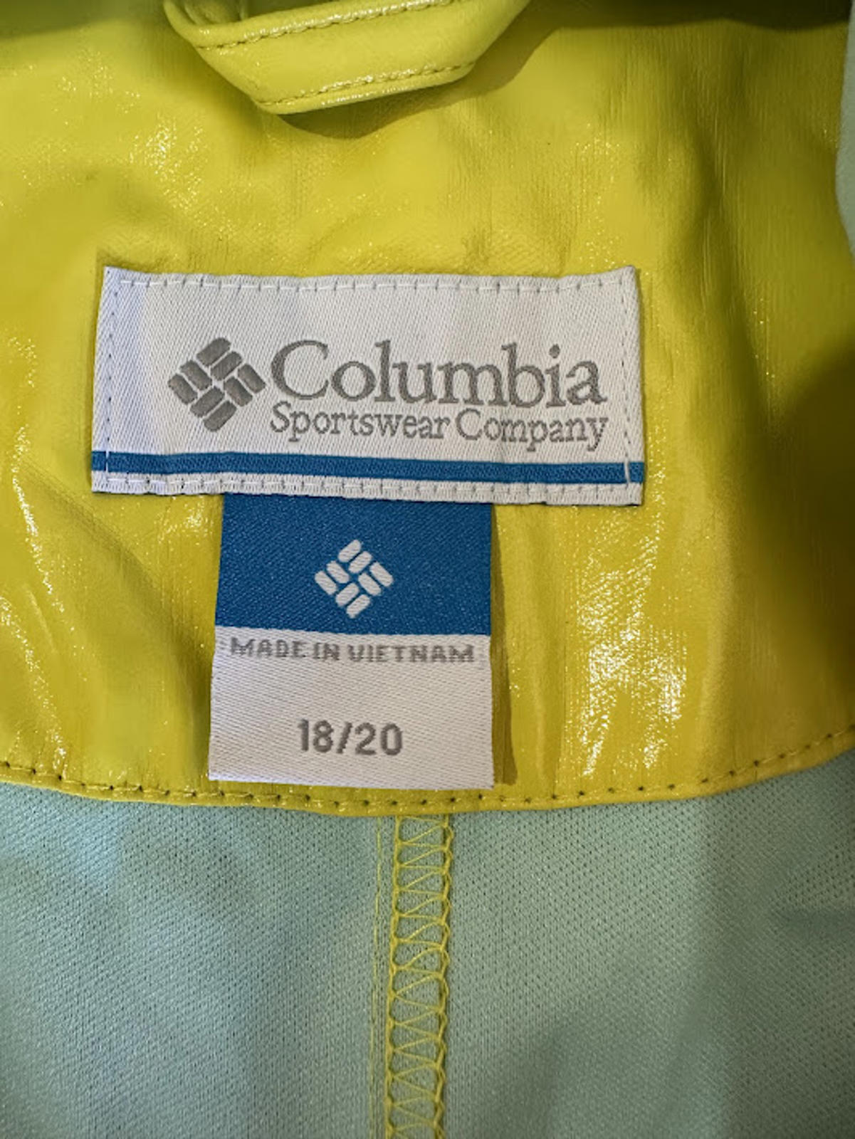 Columbia Yellow Hooded Rain Jacket Youth 18/20