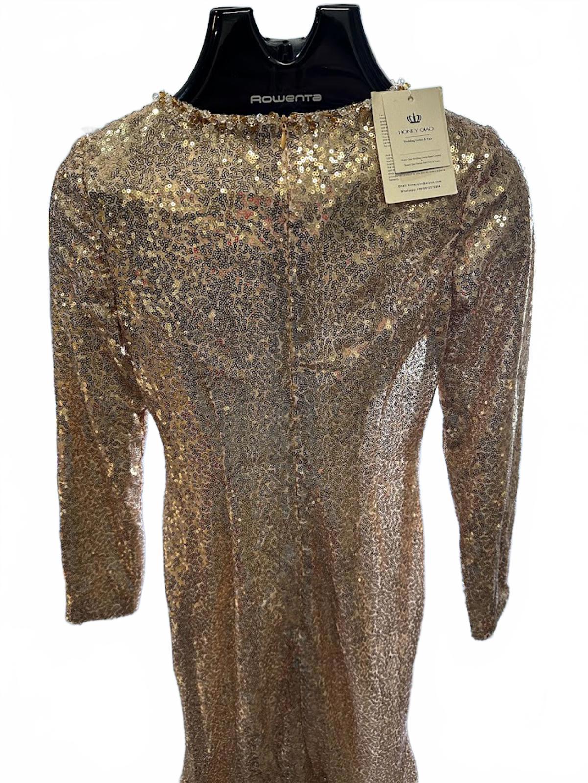 Honey Qiao Gold Sequin Evening Gown US2 NWT
