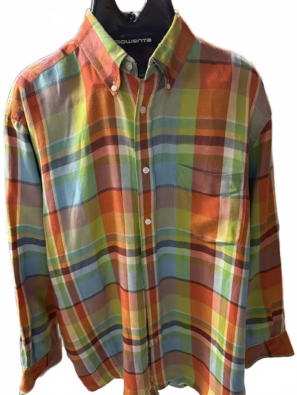 Orvis Signature Silk Linen Plaid Shirt L
