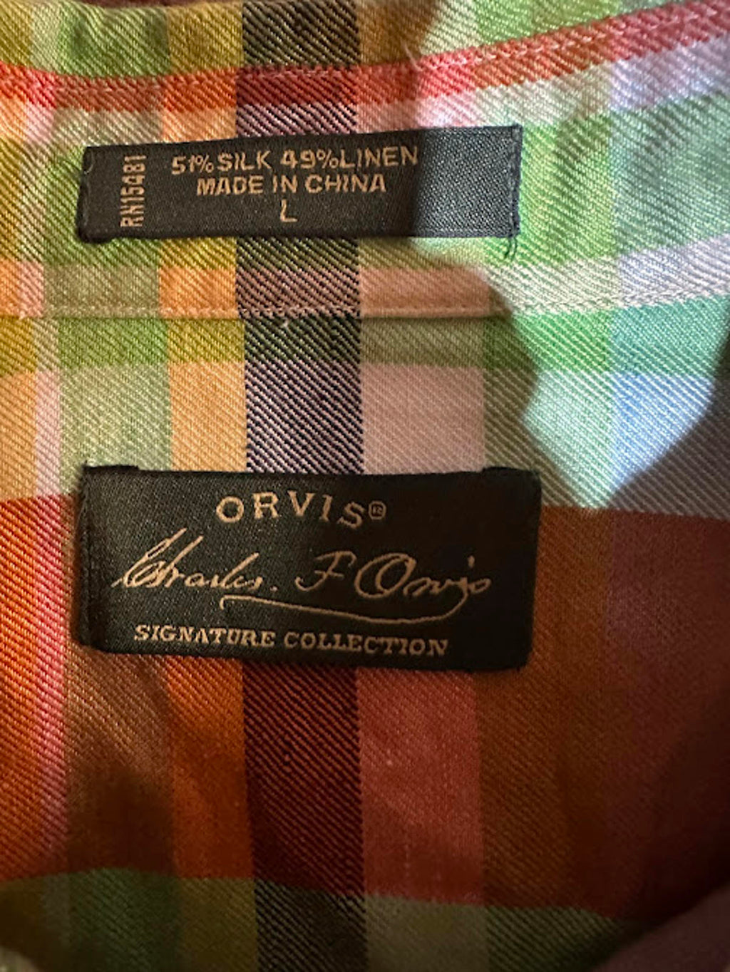 Orvis Signature Silk Linen Plaid Shirt L