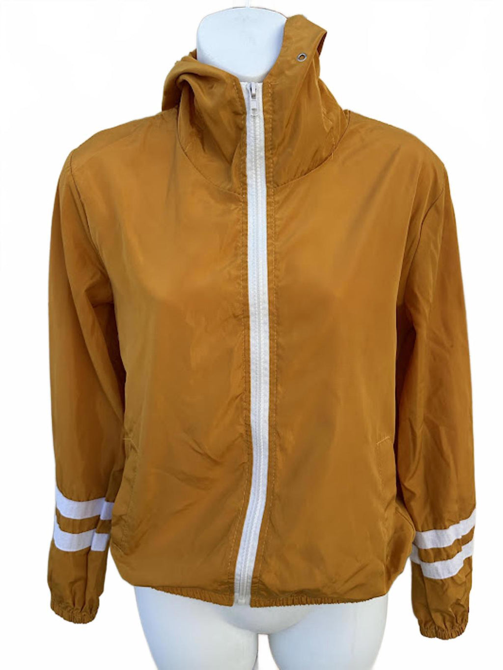 Gold Hooded Windbreaker Jacket Retro Stripe S