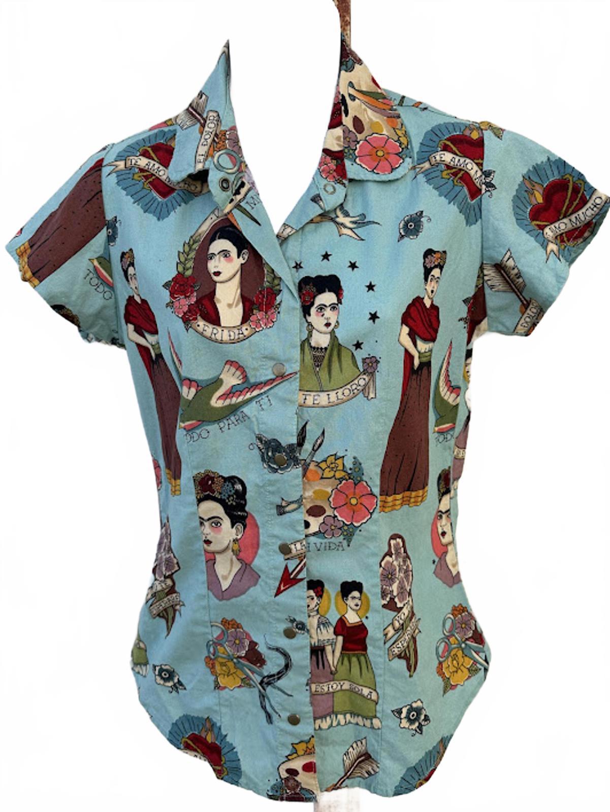 Frida Kahlo Art Print Button Shirt Women’s S