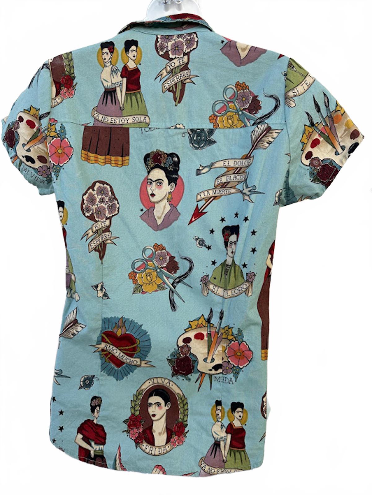 Frida Kahlo Art Print Button Shirt Women’s S