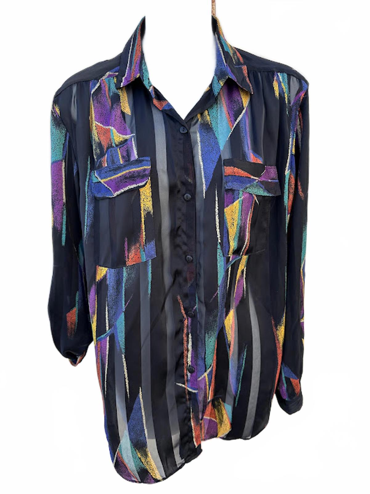Bill Blass Byron Abstract Silk Blouse Size 7