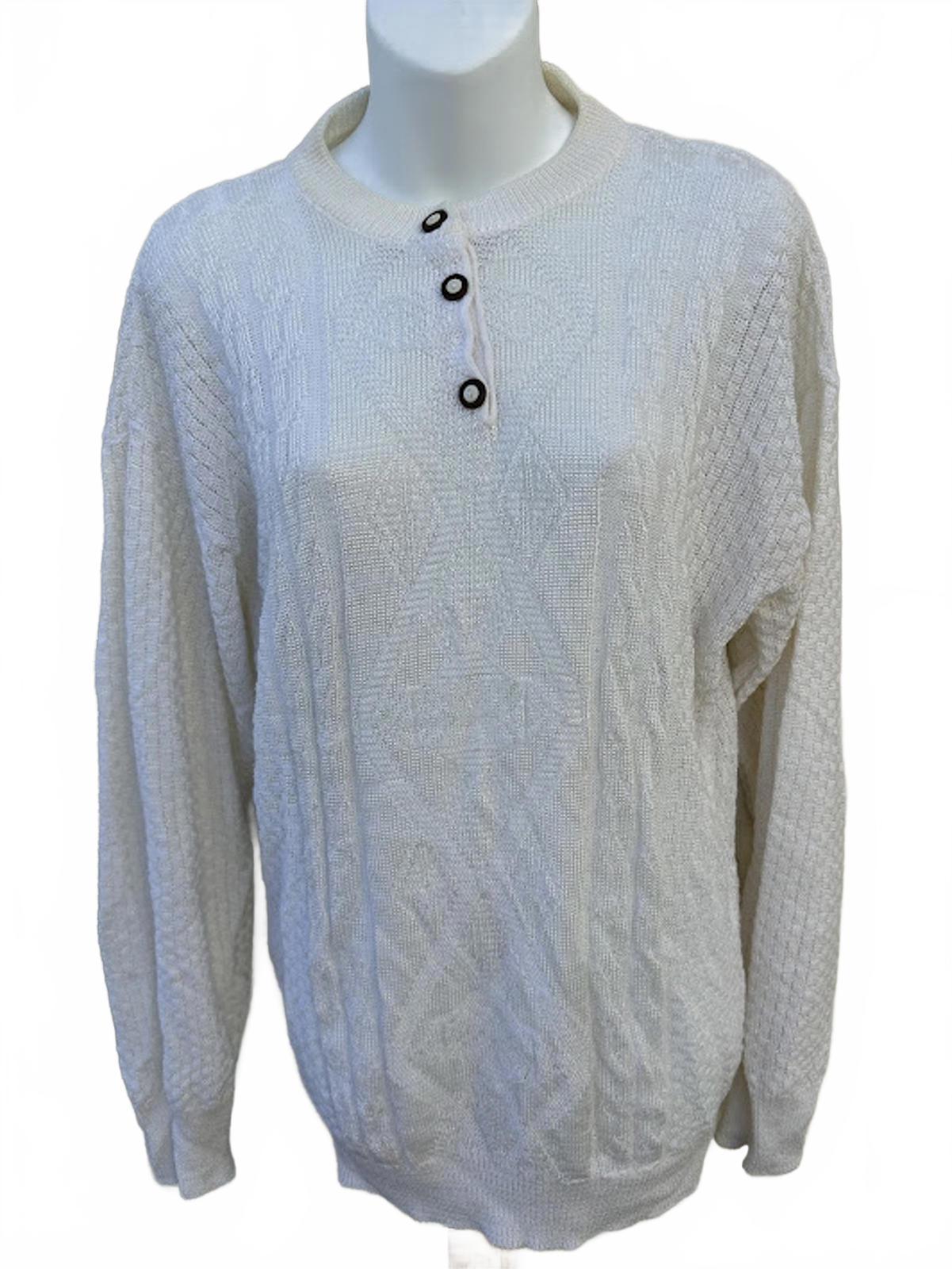 Vintage Made in Italy White Knit Henley Sweater