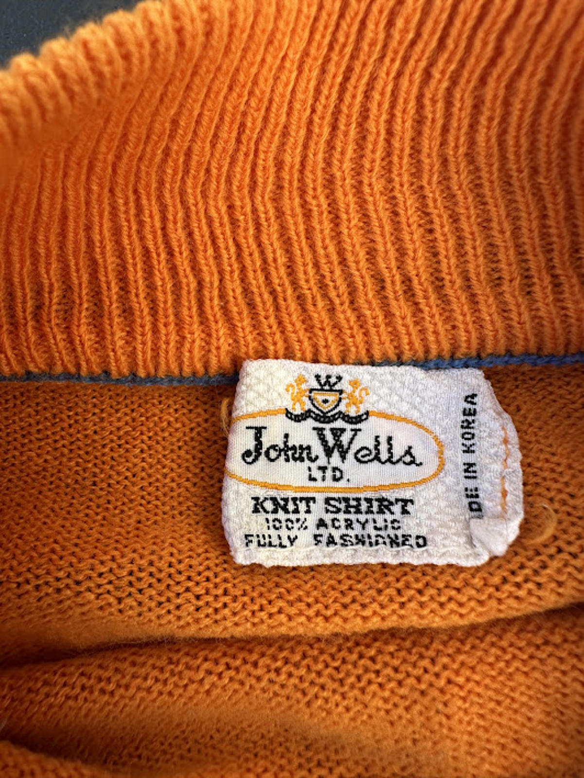 Vintage John Wells Orange Acrylic Knit Sweater Korea