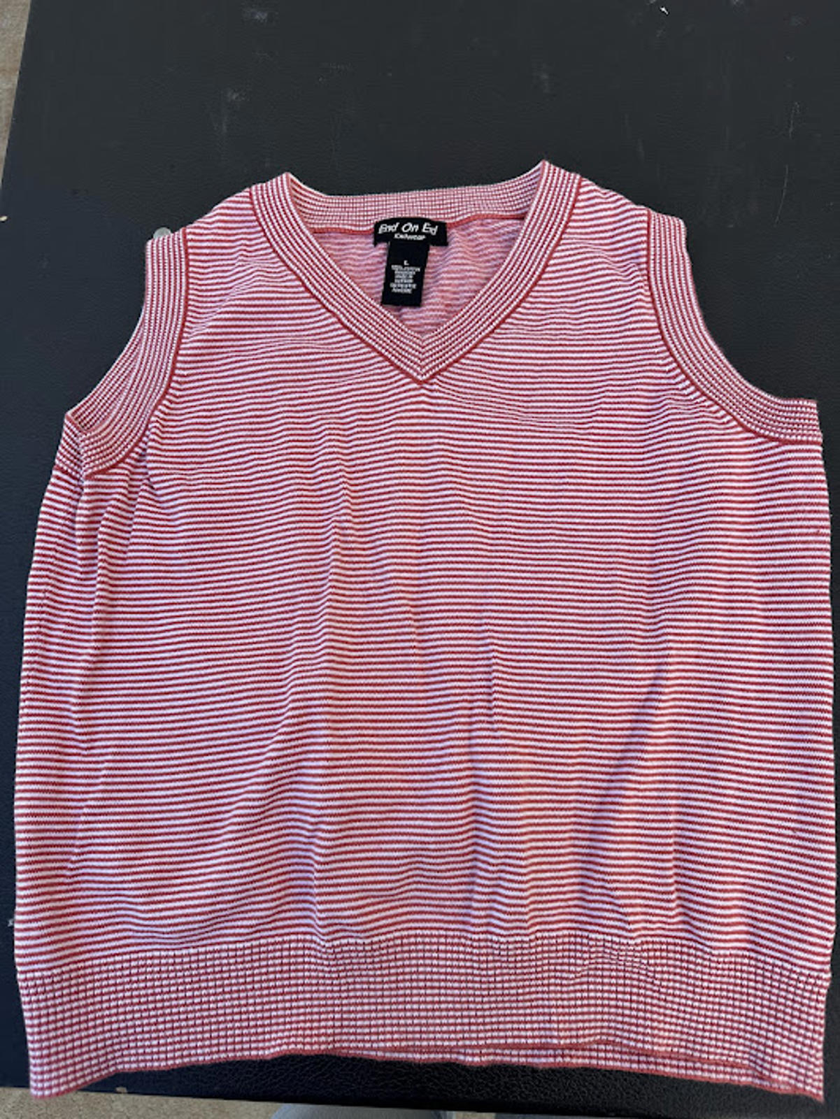 End On Ed Red White Striped Knit Vest L