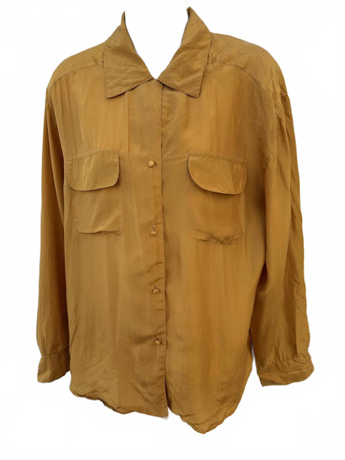 Bethany Mustard Silk Button Front Blouse L