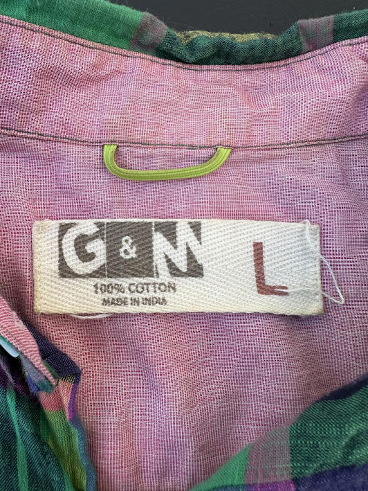 G&N Plaid Cotton Shirt L Made in India Short Sleeve