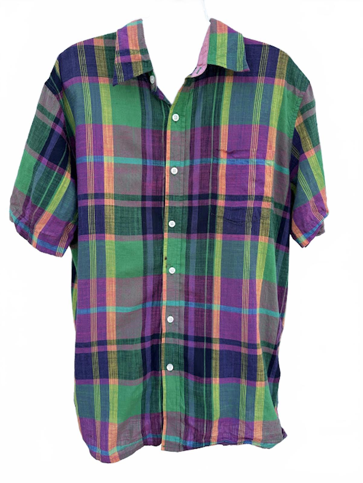 G&N Plaid Cotton Shirt L Made in India Short Sleeve