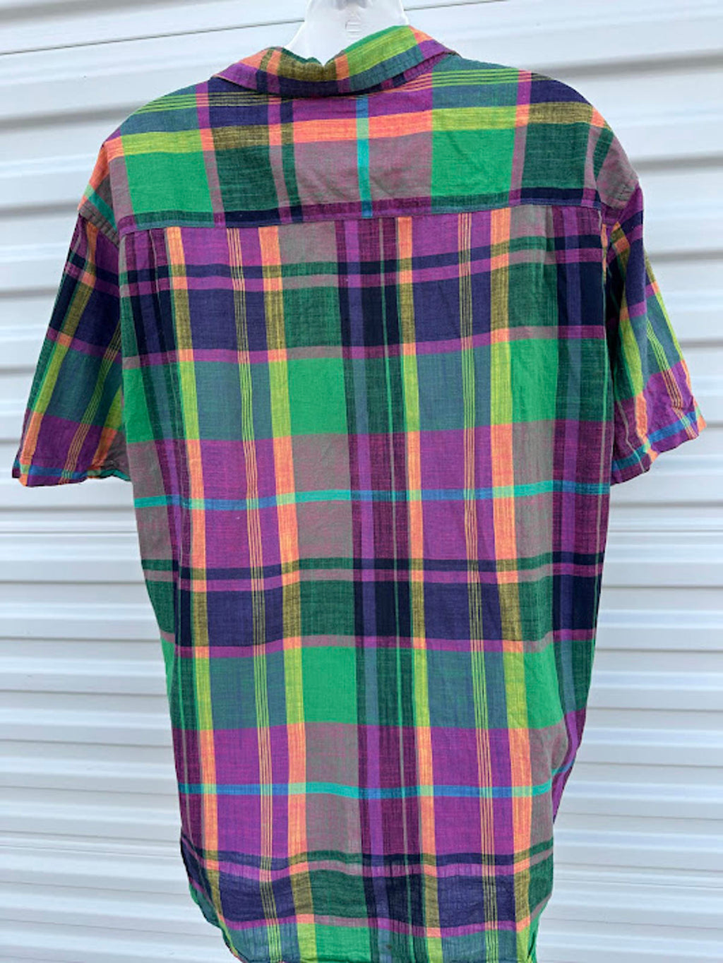 G&N Plaid Cotton Shirt L Made in India Short Sleeve