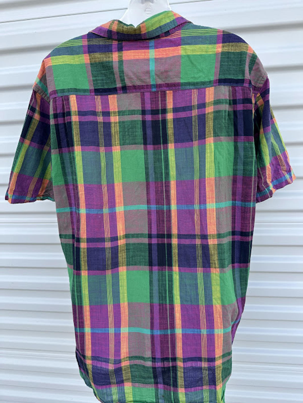 G&N Plaid Cotton Shirt L Made in India Short Sleeve