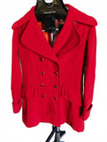 Vintage 1960s Red Wool Double-Breasted Coat w/ Orange Satin Lining Belted Back