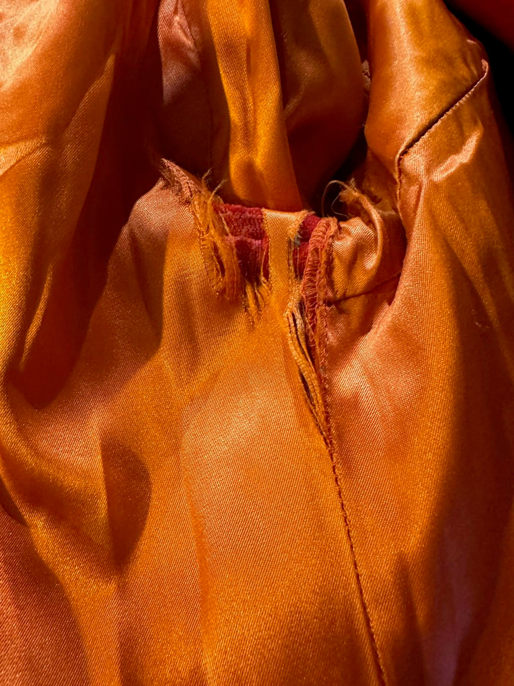 Vintage 1960s Red Wool Double-Breasted Coat w/ Orange Satin Lining Belted Back