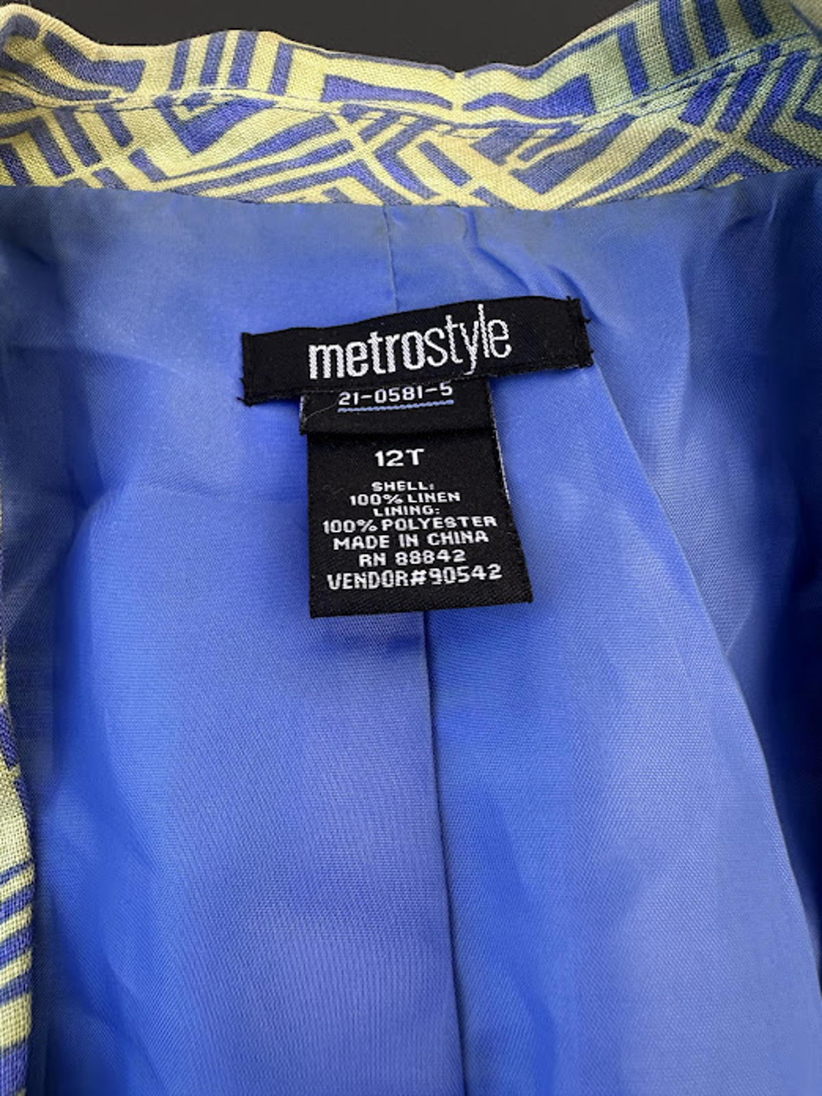 Metrostyle Linen Blazer Jacket Geometric 12T