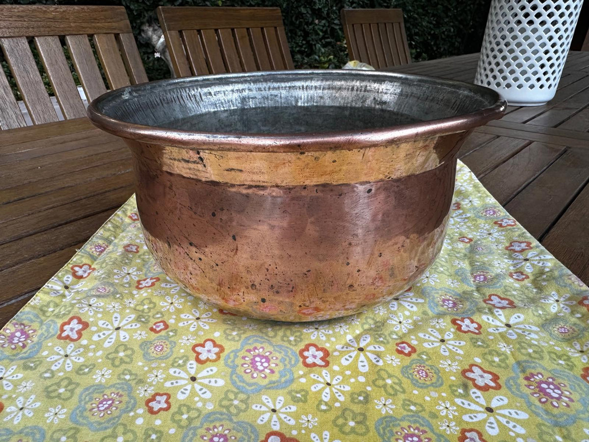 Vintage Heavy Copper Tin Lined Mixing Bowl 10"