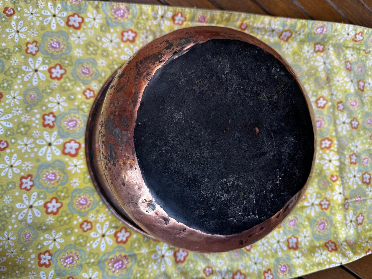 Vintage Heavy Copper Tin Lined Mixing Bowl 10"