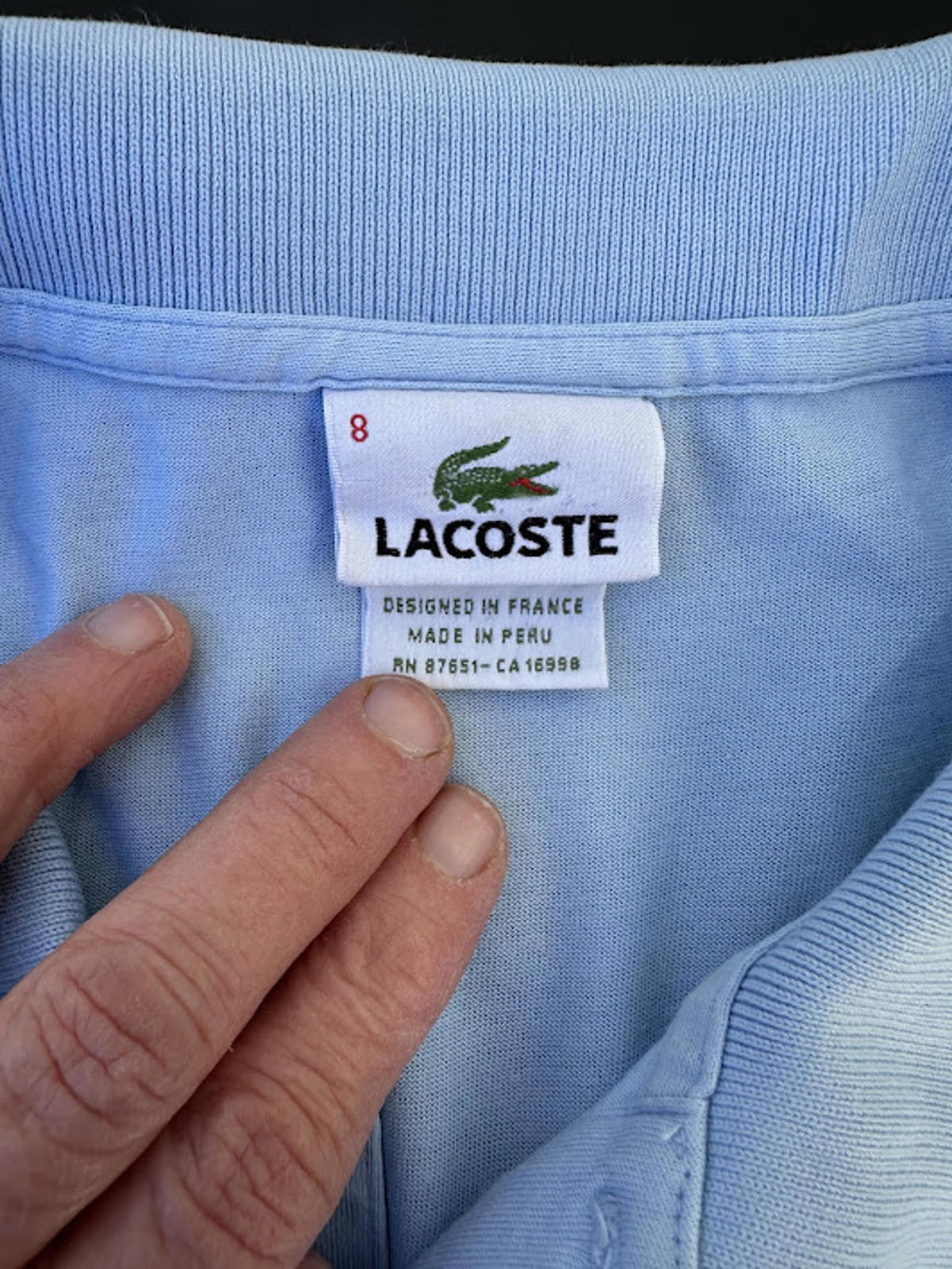 Lacoste Polo Light Blue Size 8 XL