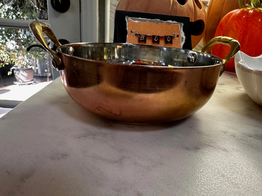 Vintage Mini Copper Au Gratin Pan Brass Handles 5"