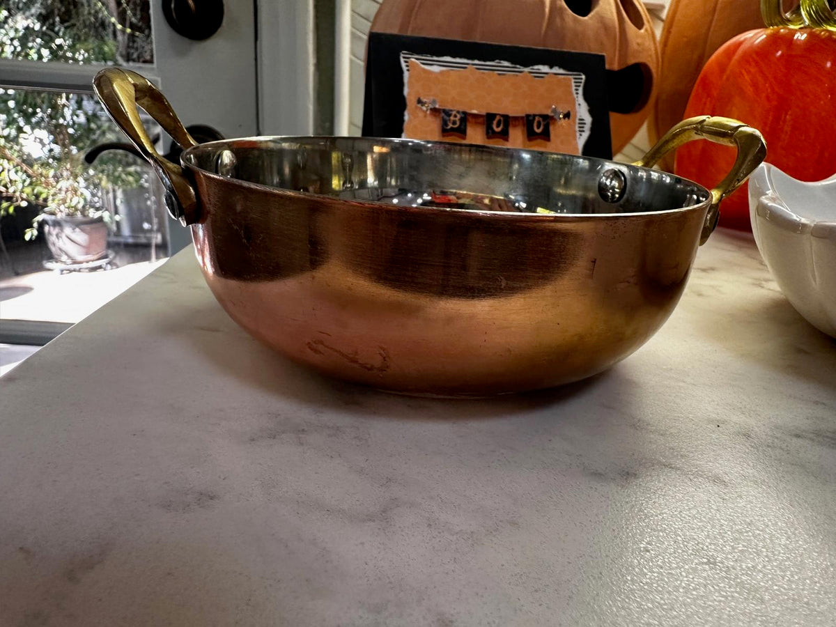 Vintage Mini Copper Au Gratin Pan Brass Handles 5"