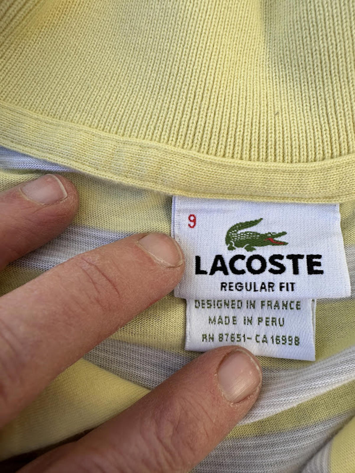 Lacoste Yellow Stripe Polo Size 9 XXL