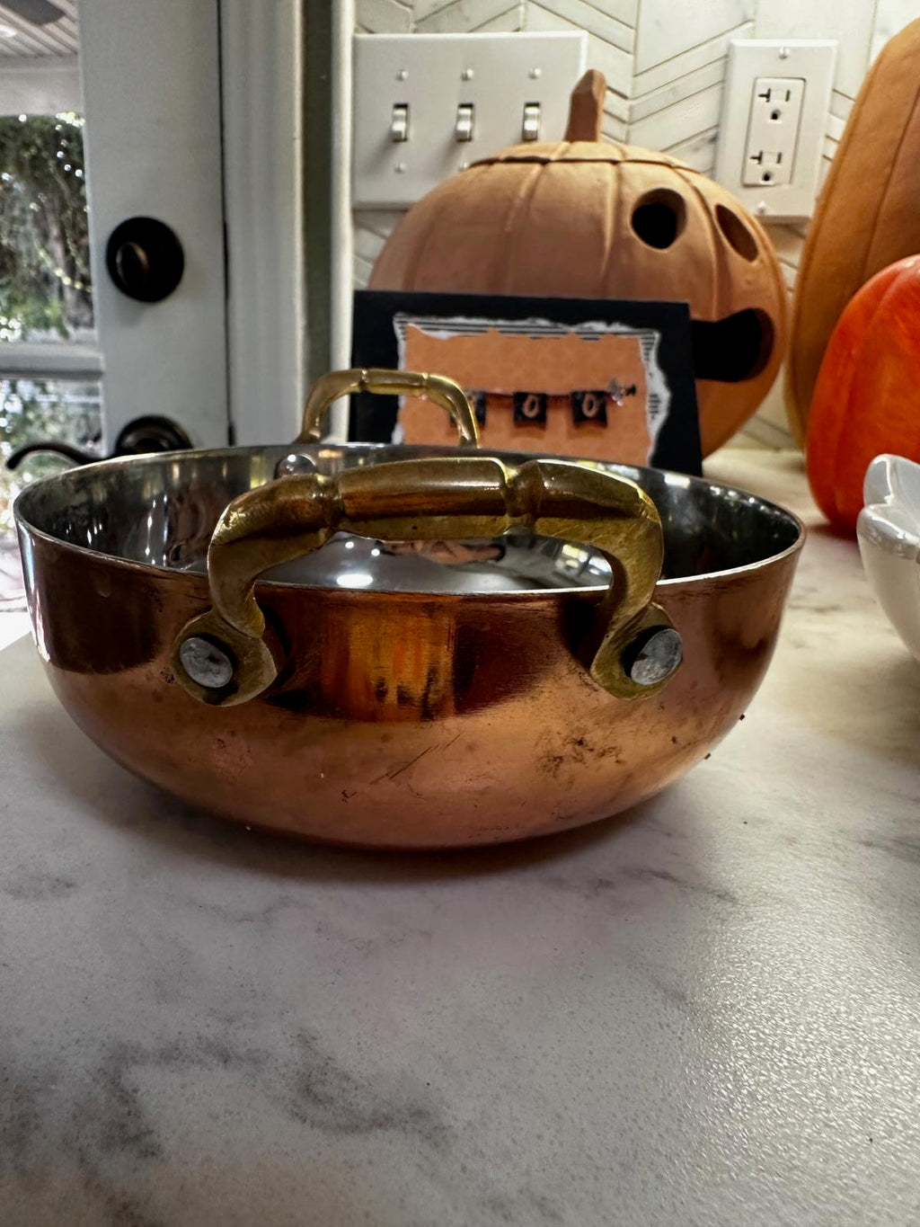 Vintage Mini Copper Au Gratin Pan Brass Handles 5"