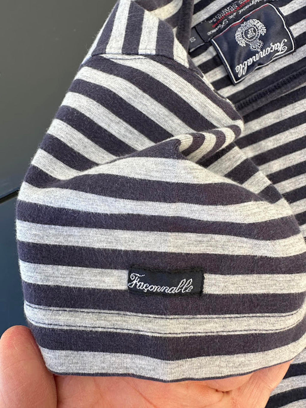 Faconnable Striped Tee Blue Gray Small