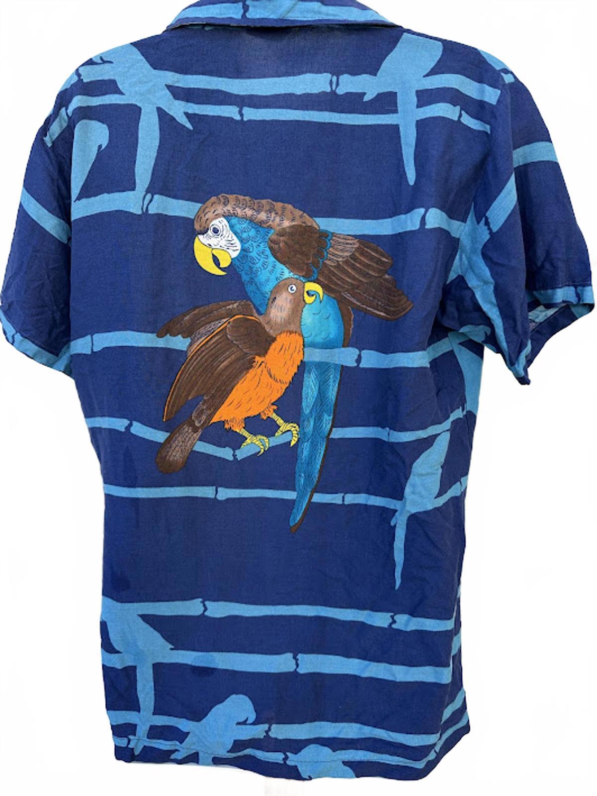 Hang Ten Parrot Hawaiian Shirt Blue Medium