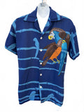 Hang Ten Parrot Hawaiian Shirt Blue Medium