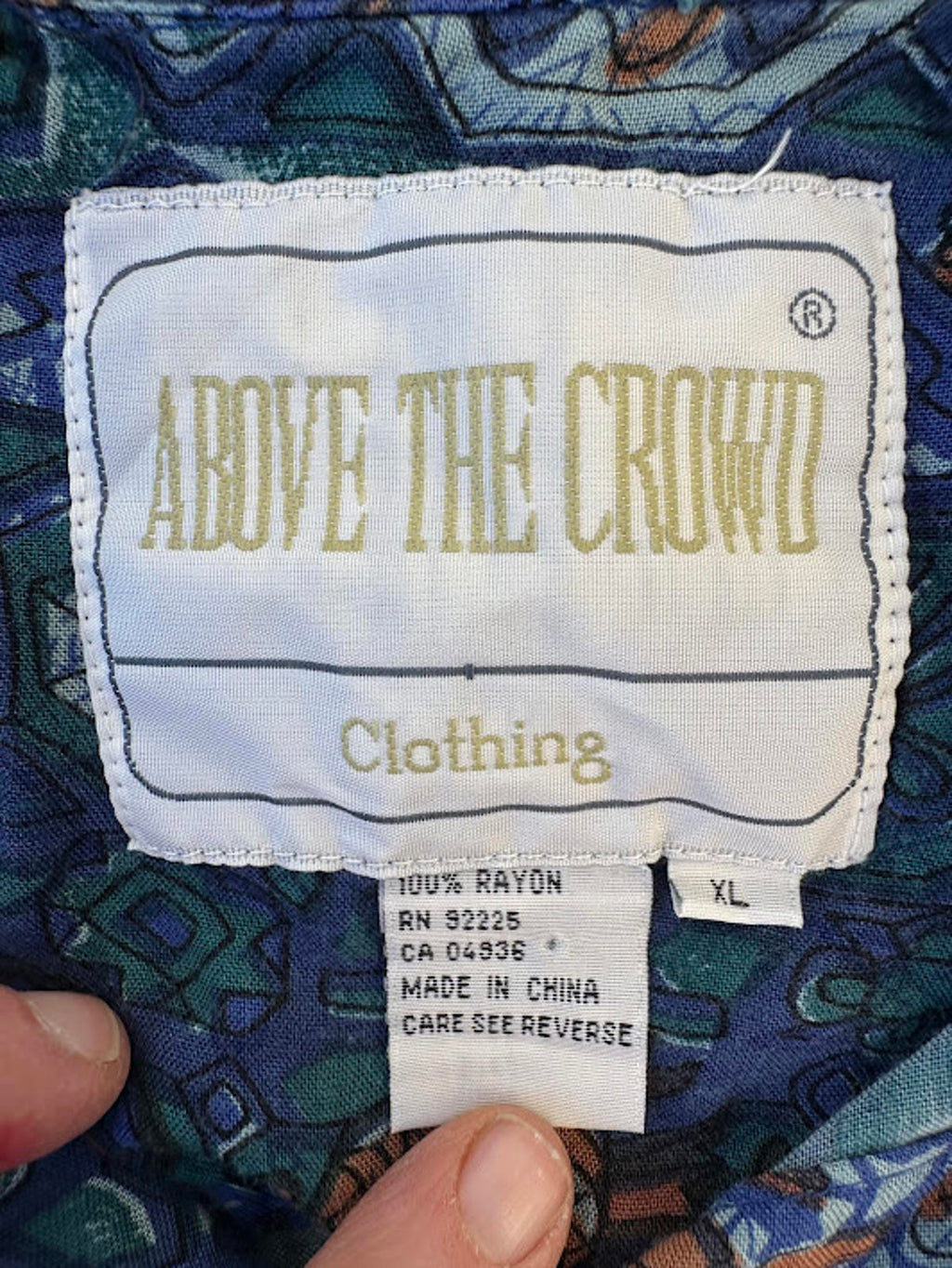Above The Crowd Rayon Tribal Shirt XL Blue