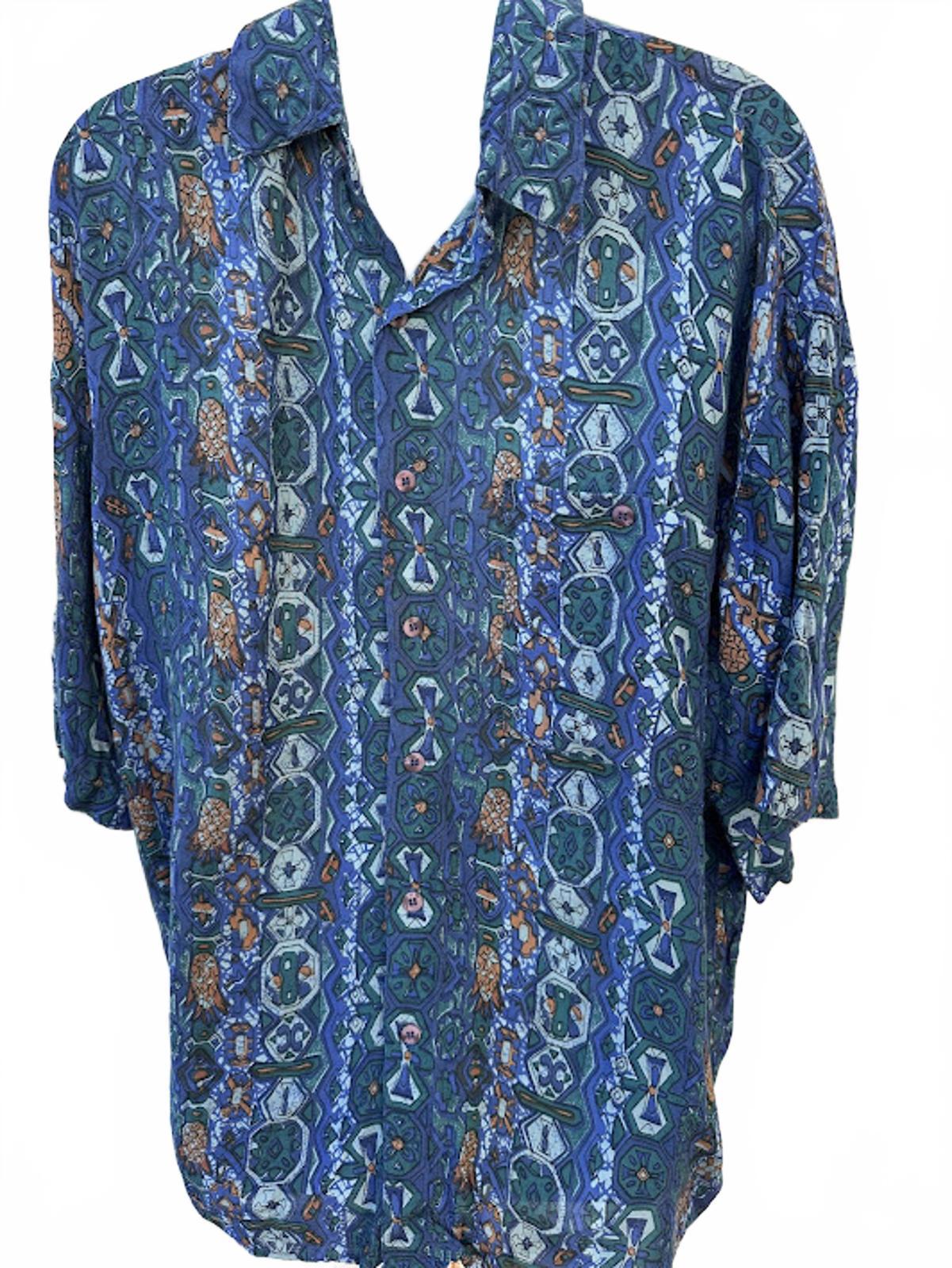 Above The Crowd Rayon Tribal Shirt XL Blue