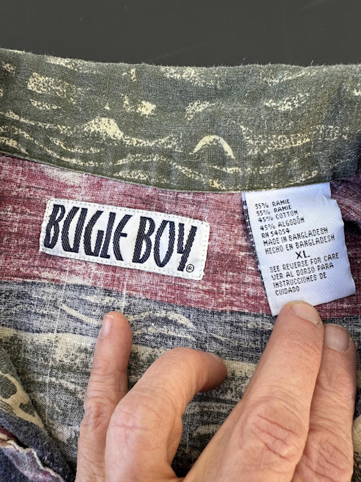 Bugle Boy Tribal Stripe Shirt XL Ramie Cotton