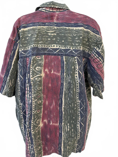 Bugle Boy Tribal Stripe Shirt XL Ramie Cotton