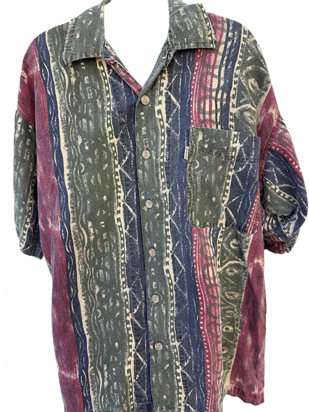 Bugle Boy Tribal Stripe Shirt XL Ramie Cotton
