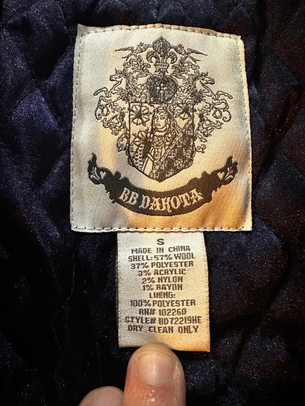 BB Dakota Wool-Blend Navy Peacoat w/ Gold Hardware – Size Small