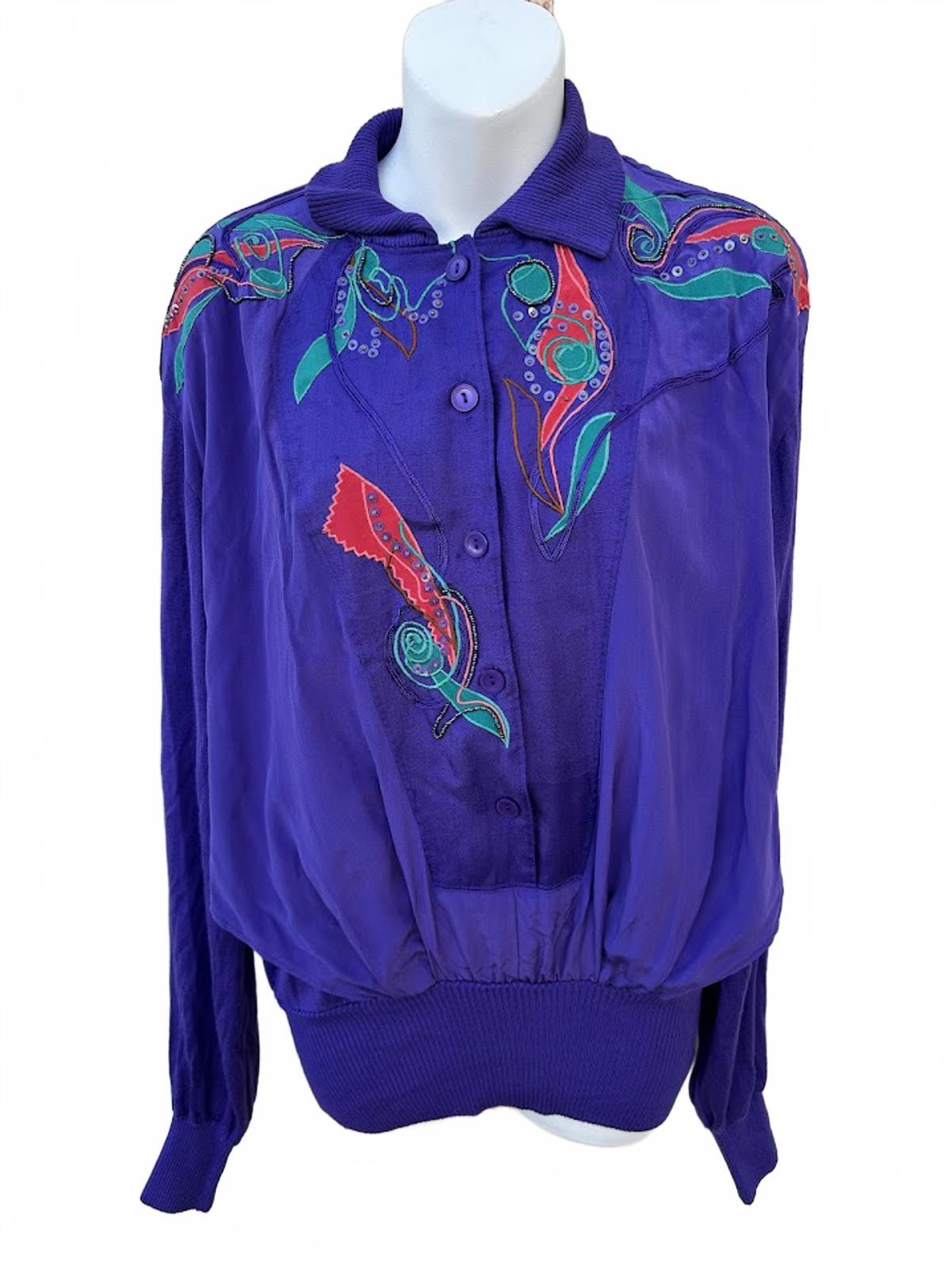 Marc D’Alcy Purple Silk Embroidered Blouse S