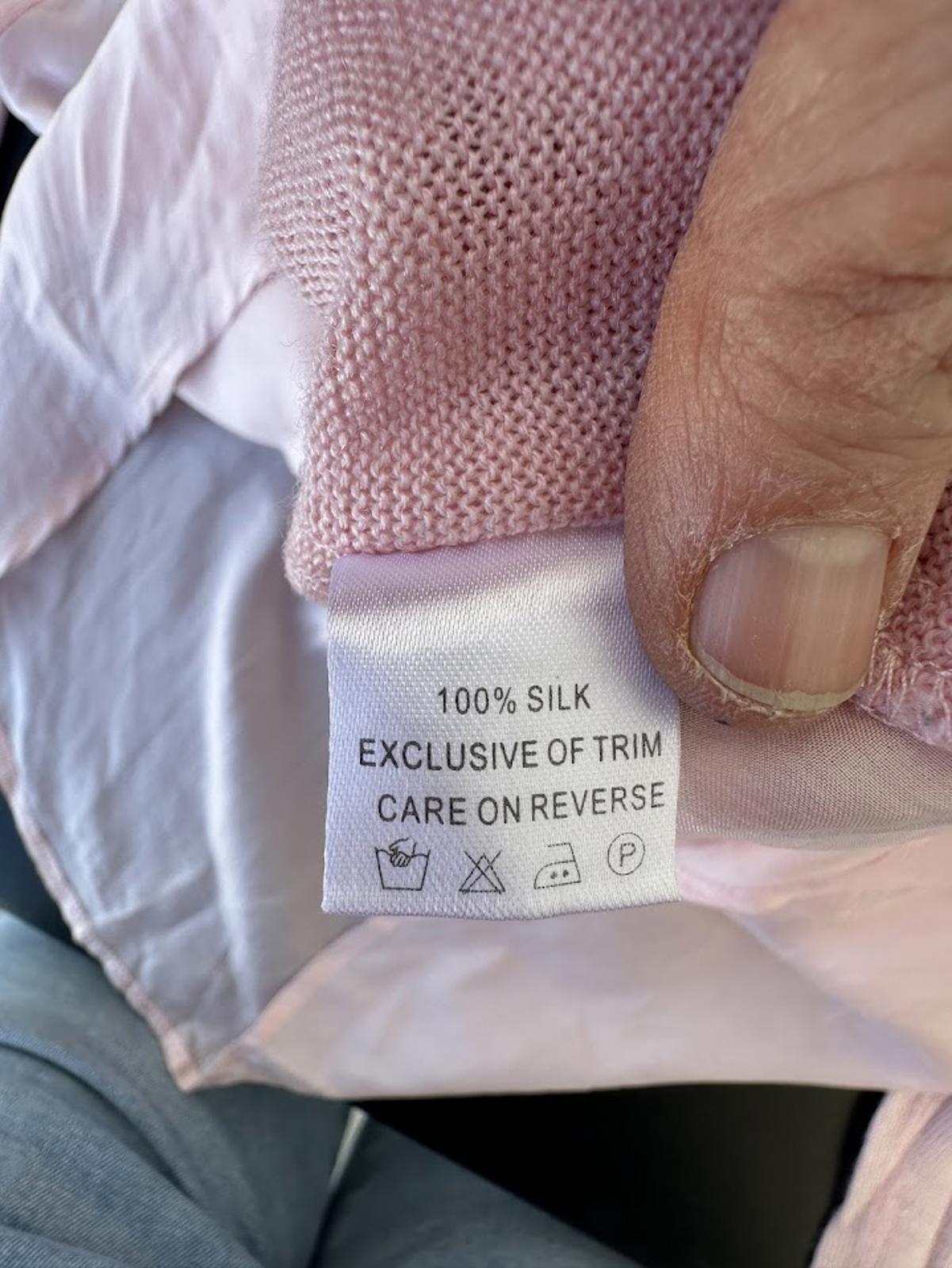 Silk Knit V-Neck Sweater Pink Sheer Back S