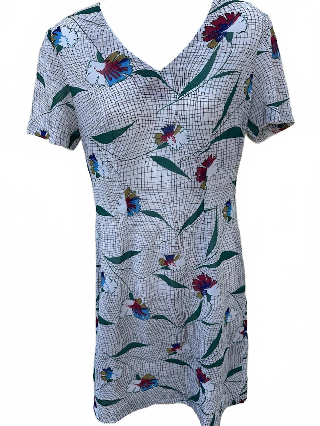 Vintage Floral Grid Shift Dress Handmade