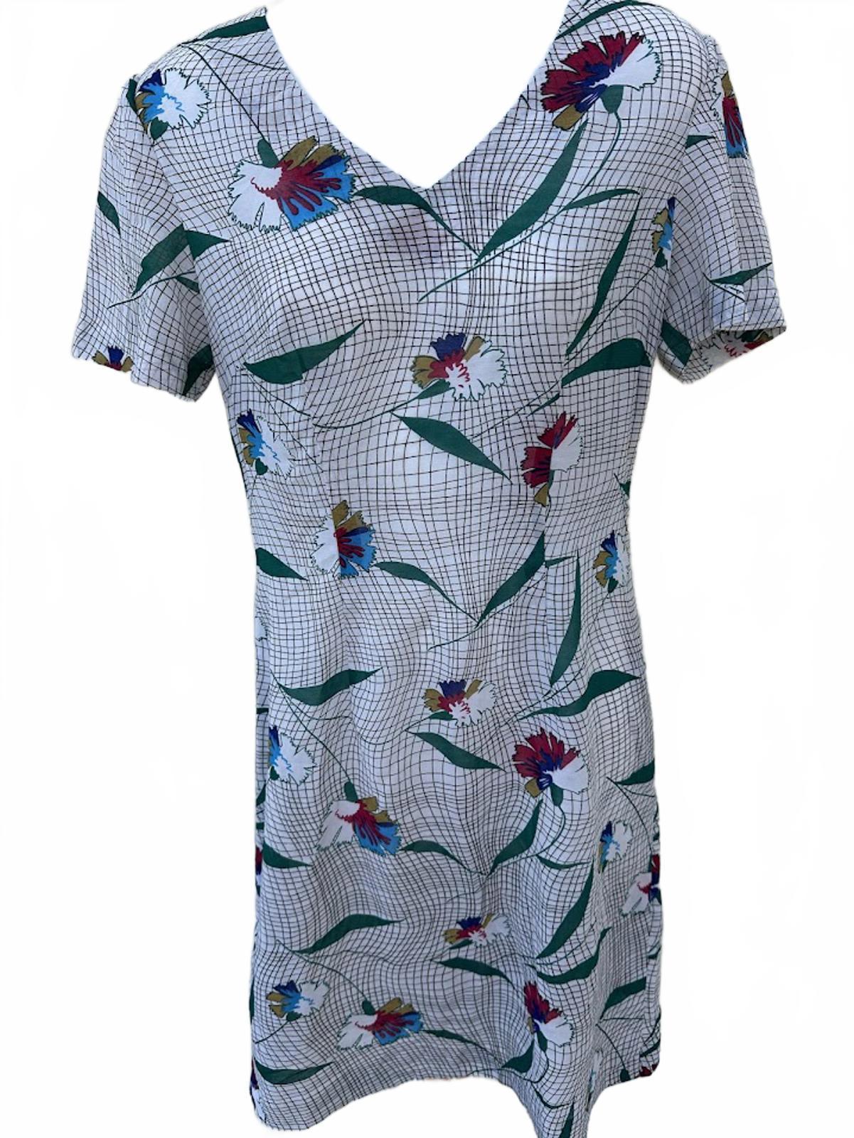 Vintage Floral Grid Shift Dress Handmade