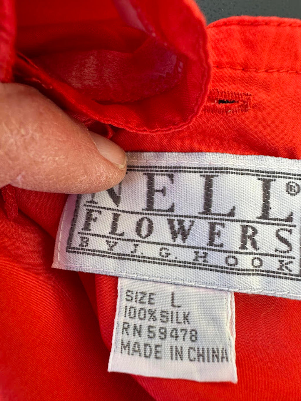 Nell Flower Silk Top Red Short Sleeve L