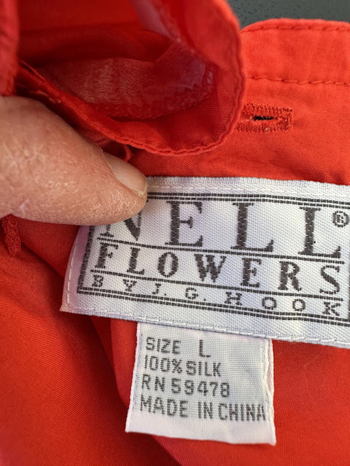 Nell Flower Silk Top Red Short Sleeve L