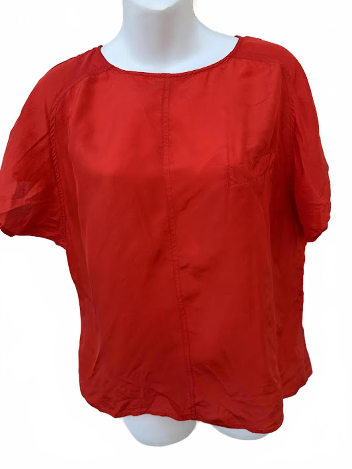 Nell Flower Silk Top Red Short Sleeve L