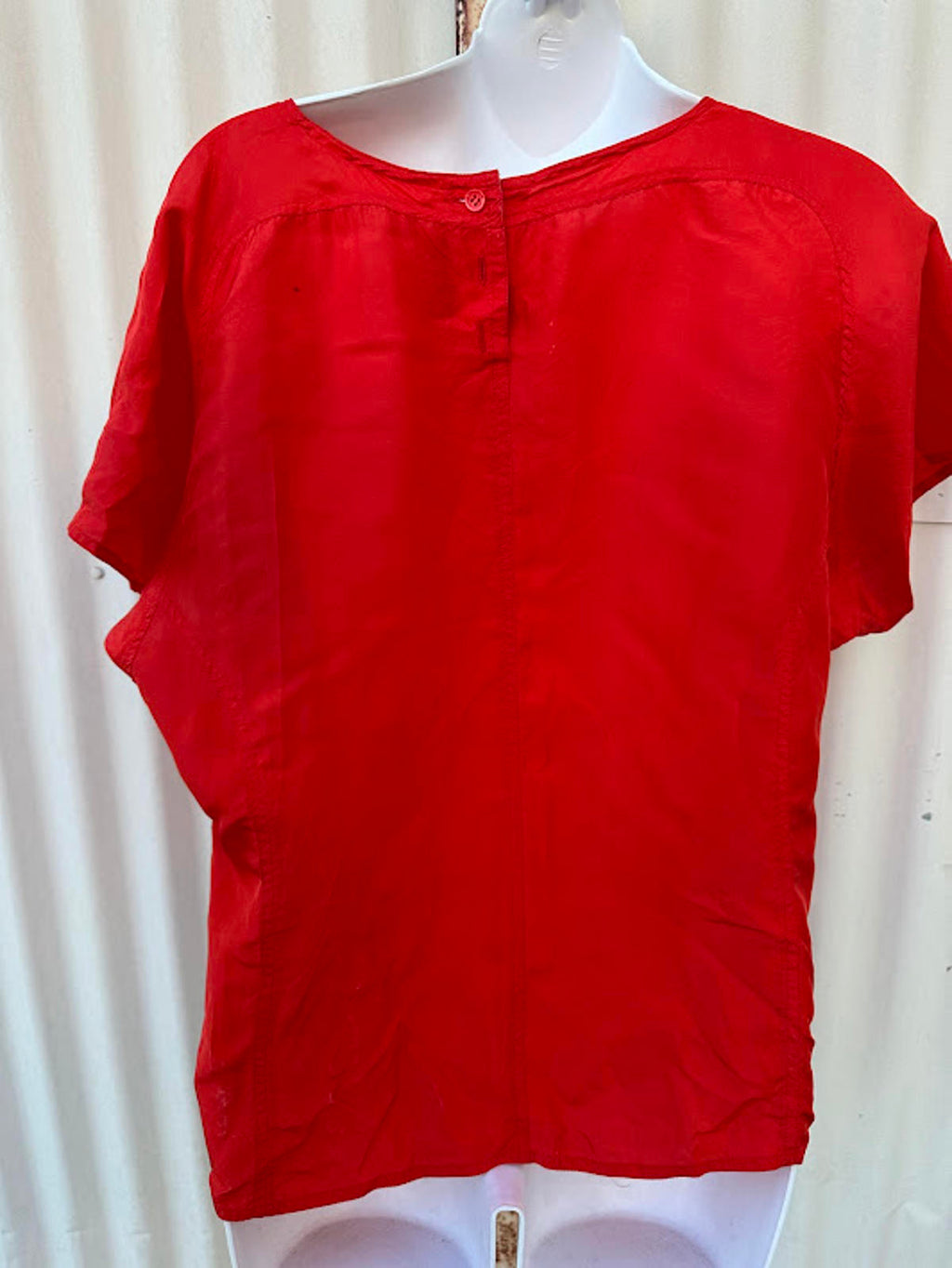 Nell Flower Silk Top Red Short Sleeve L